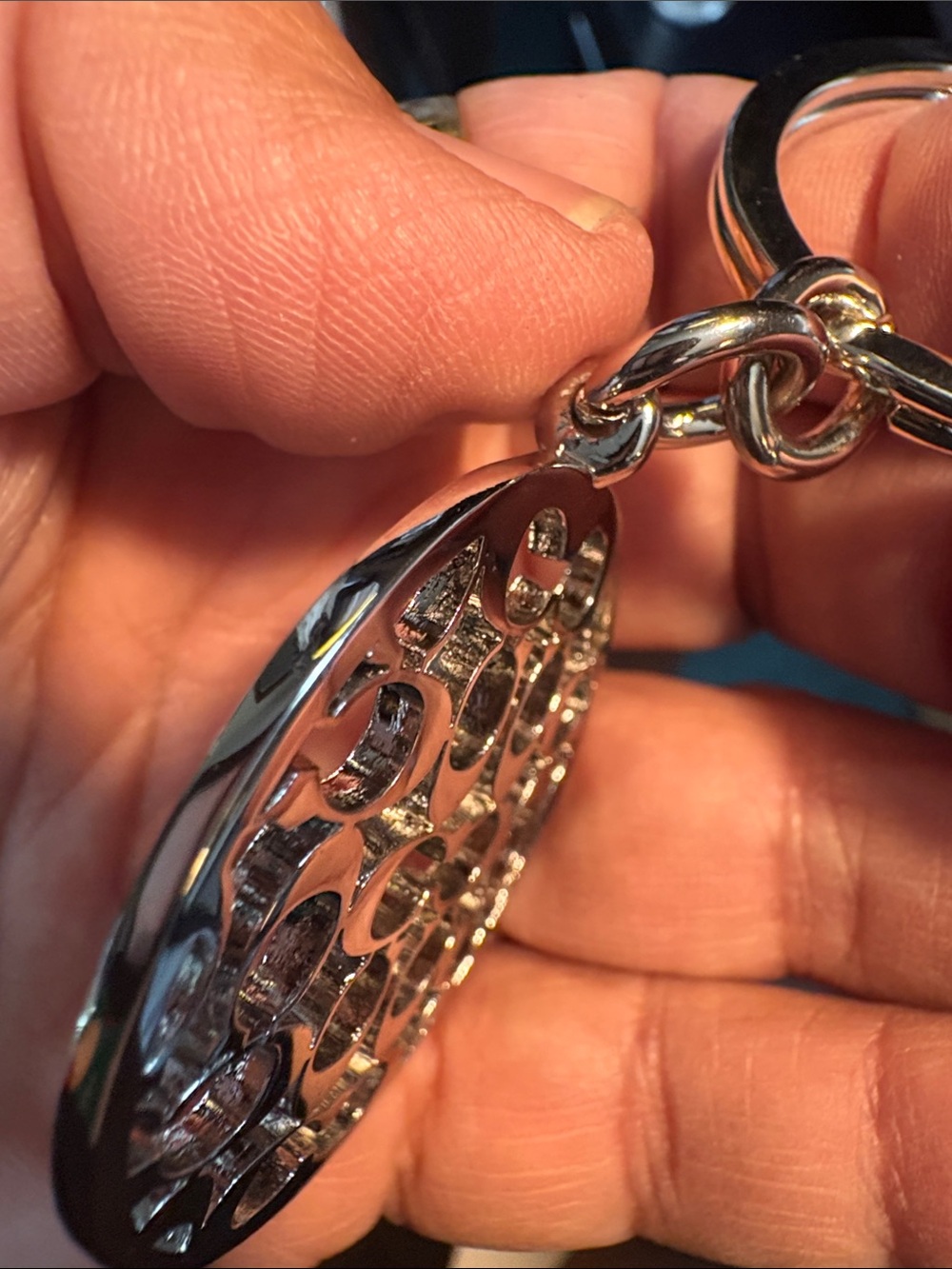 Coach Silver-Tone Circular Signature Cutout Keyring - Picture 4 of 4